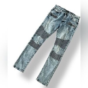 Waimea 32X30 Blue Distressed Moto Jeans